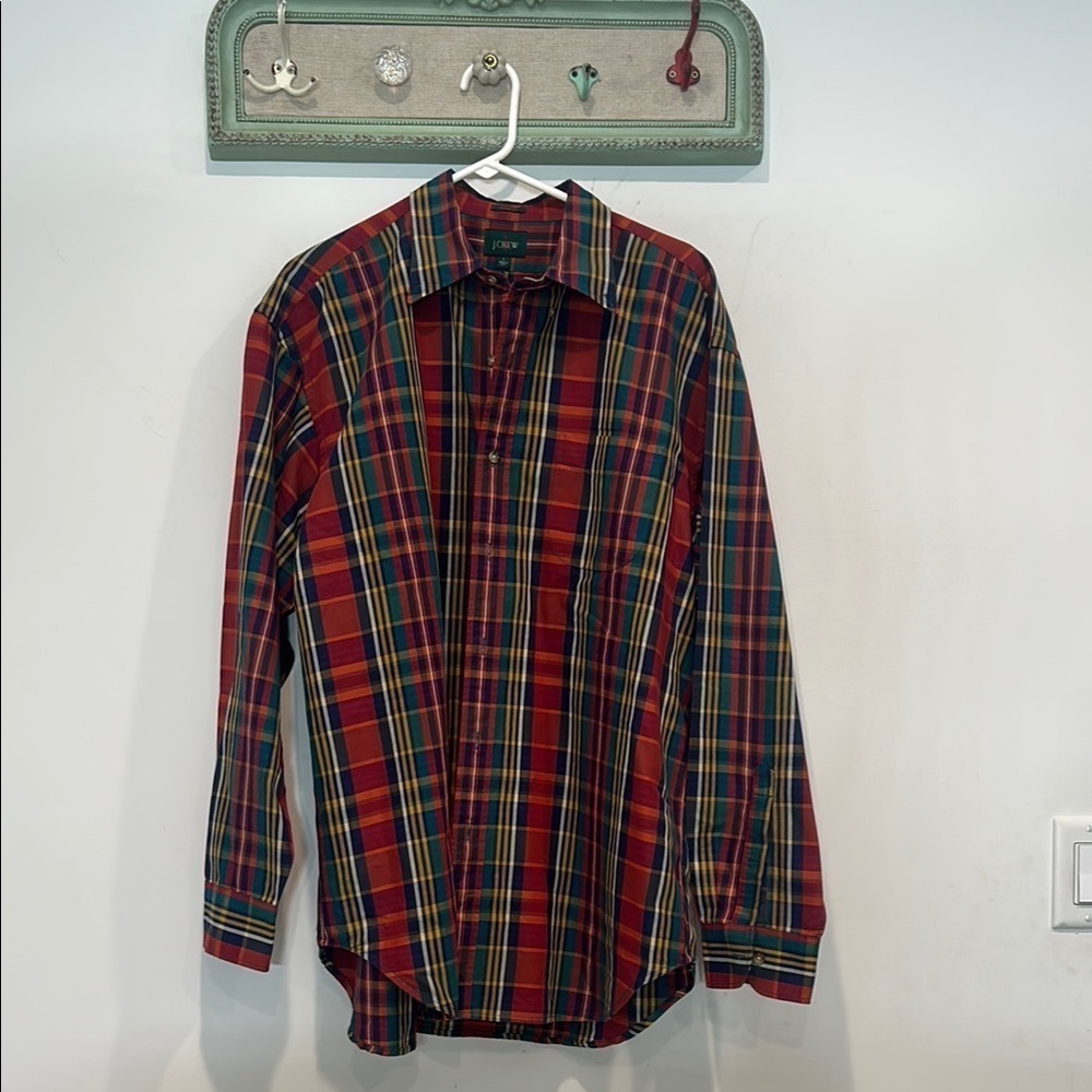 J. Crew Red oarsman vintage plaid Button Down Shirt men’s large red green yellow